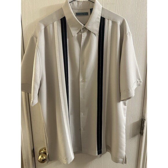 Cubavera Mens Beige Guayabera Shirt Button Down Bowling Embroidered Sz. Large - Picture 1 of 5